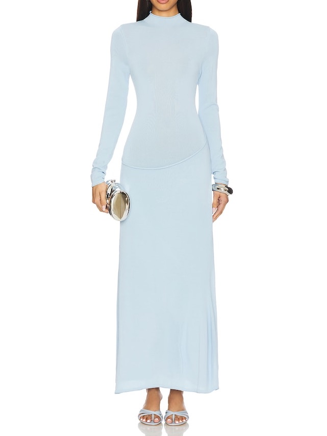 Lioness Resolution Maxi Dress Blue Long Sleeve Mock Neck Bodycon Nwt M